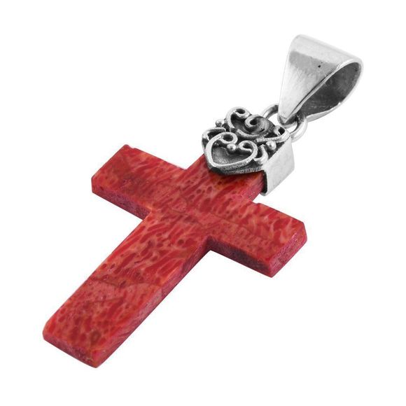 Sponge Coral Cross Pendant in Sterling Silver - Picture 3 of 9